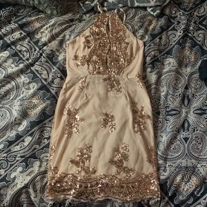 Rose gold halter top mini dress